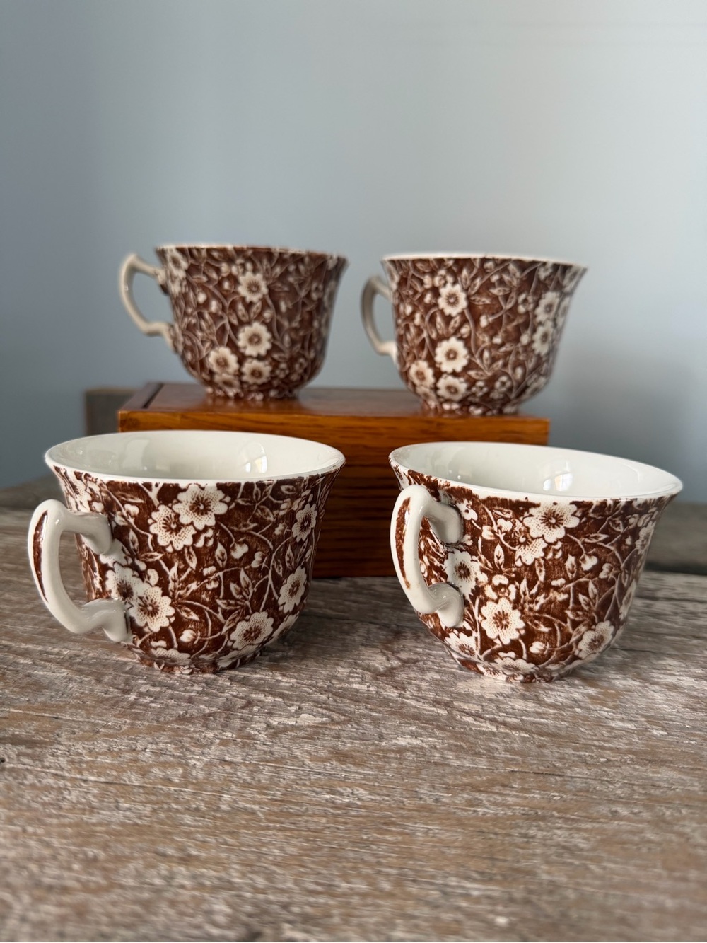 Calico Brown Transferware Cups